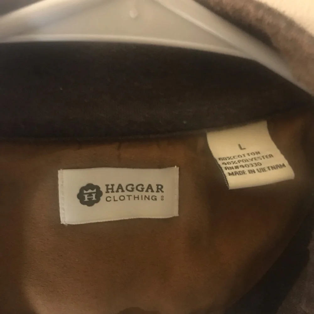 Haggar sweater size large long sleeves mid zip brown fisherman Cabincore